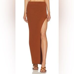 Camila Coelho Women’s Dalainie Terracotta Maxi Skirt in Rust XXS High Slit NWT